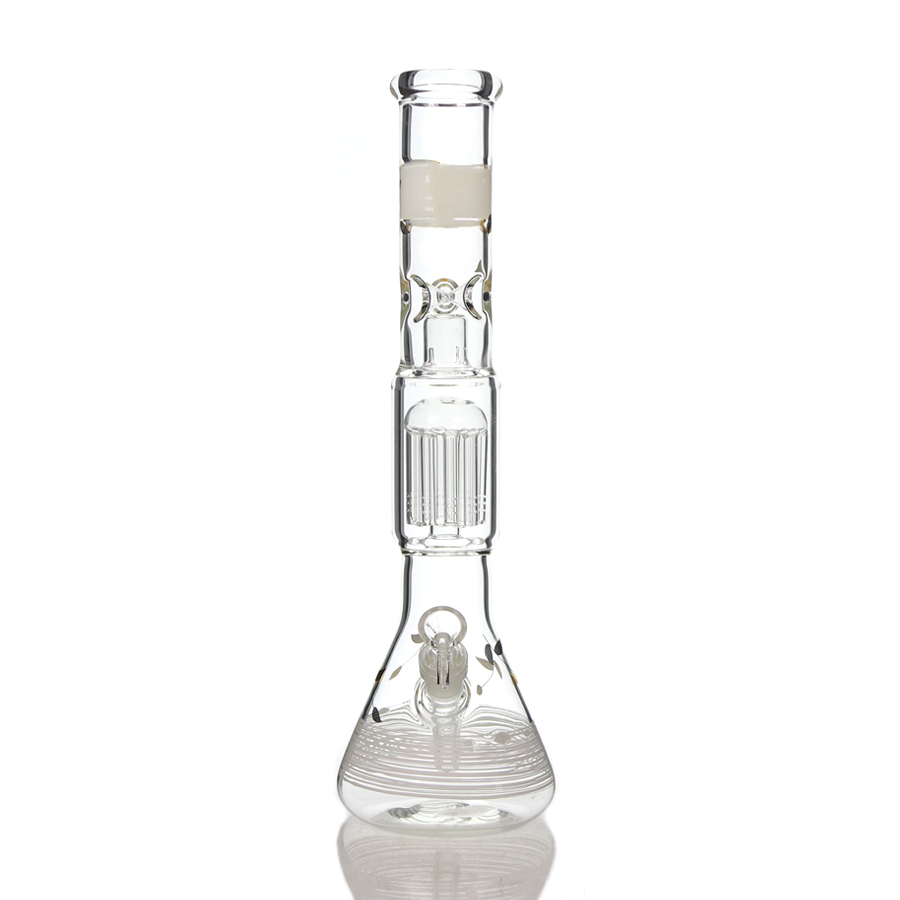 16 inch  Classic Tree Perc Beaker, Glass Bong with 10 Arms Tree perc -Flame Brand Logo