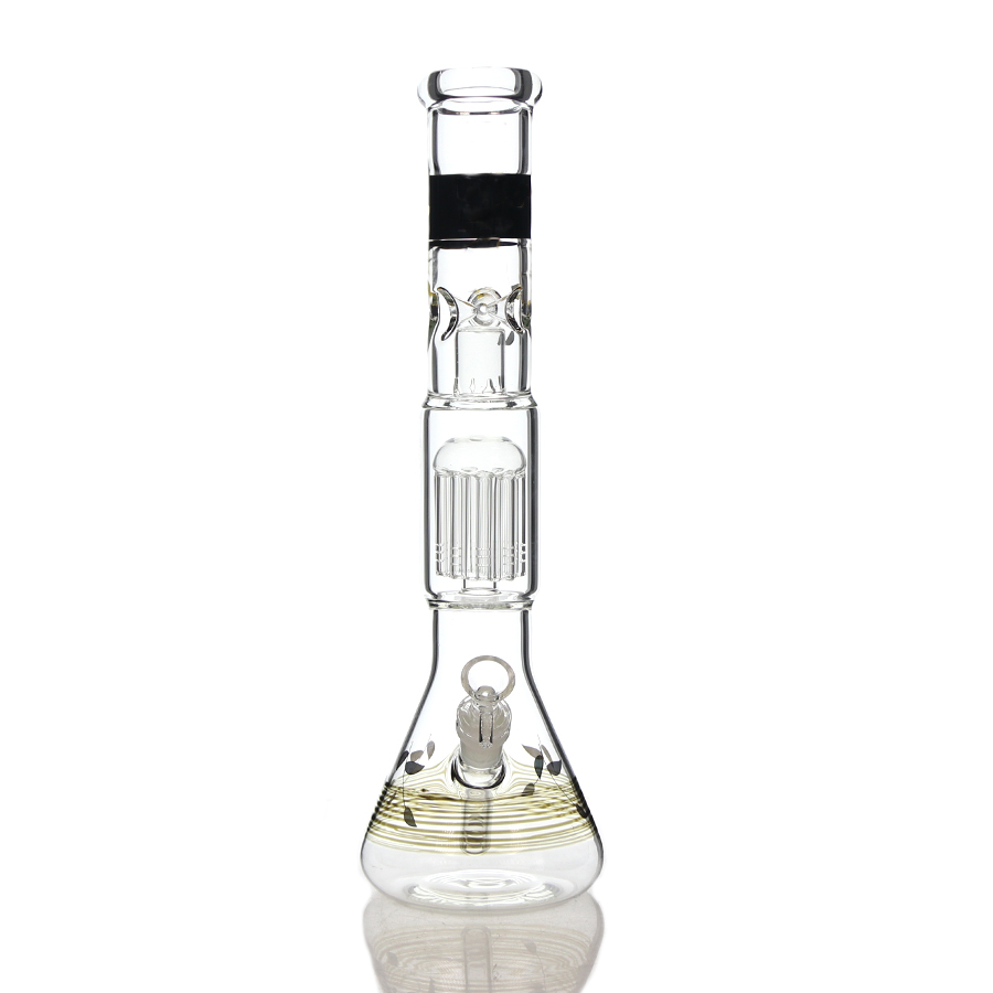 16 inch  Classic Tree Perc Beaker, Glass Bong with 10 Arms Tree perc -Flame Brand Logo