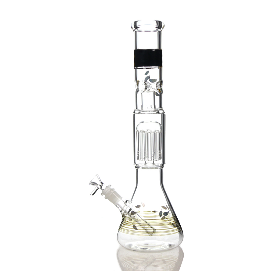 16 inch  Classic Tree Perc Beaker, Glass Bong with 10 Arms Tree perc -Flame Brand Logo