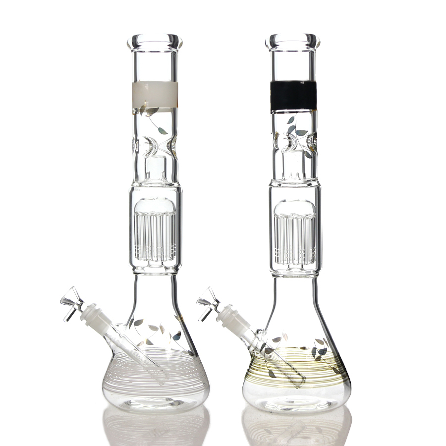 16 inch  Classic Tree Perc Beaker, Glass Bong with 10 Arms Tree perc -Flame Brand Logo
