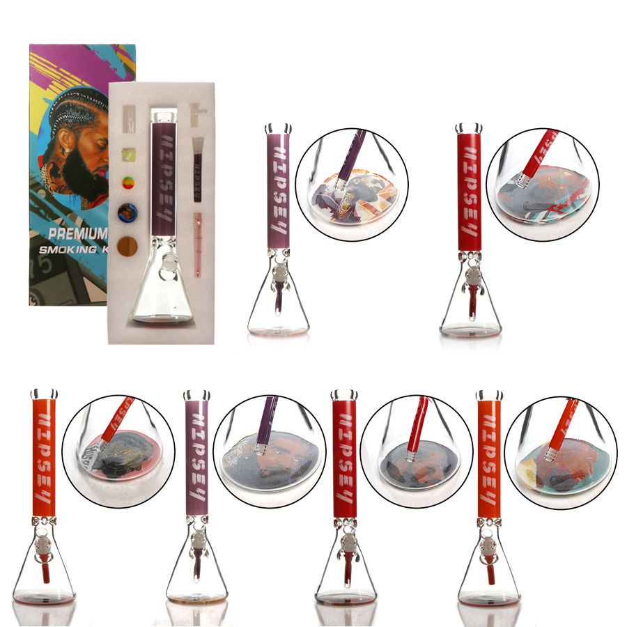 18 inch 9mm  Nipsey Decal Glass Bong All in One Pack , Breaker & Straight