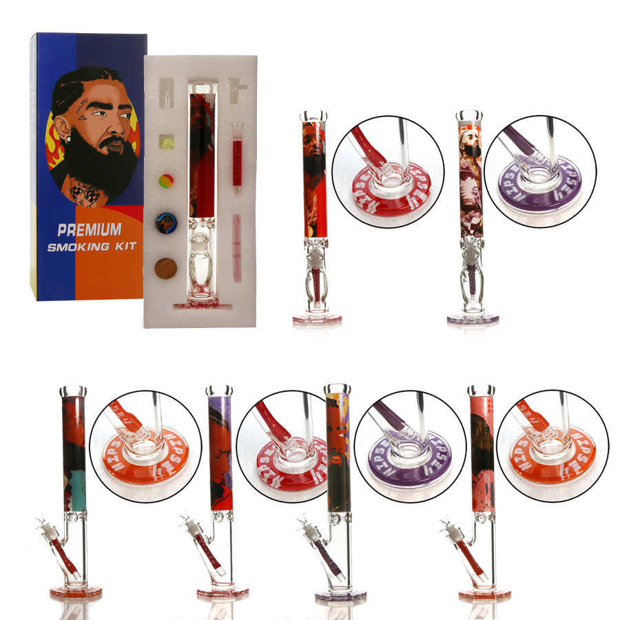18 inch 9mm  Nipsey Decal Glass Bong All in One Pack , Breaker & Straight