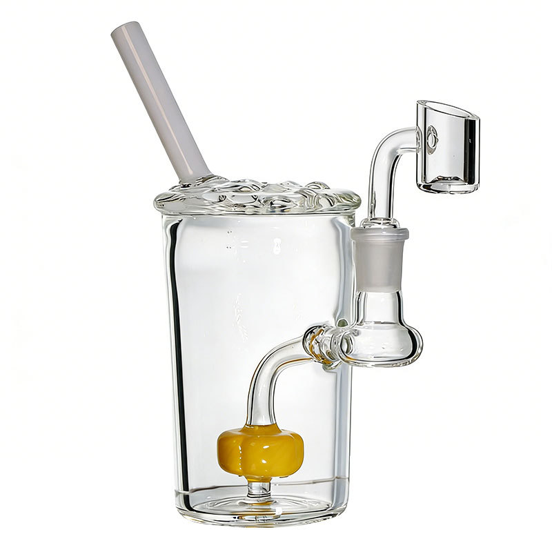 8 inch Glass Cup Dab Rig yellow Showerhead Perc  with 14 mm Quartz Banger