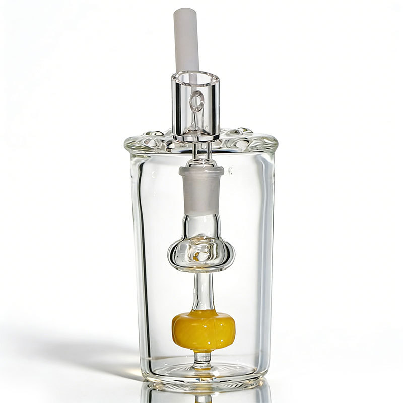 8 inch Glass Cup Dab Rig yellow Showerhead Perc  with 14 mm Quartz Banger