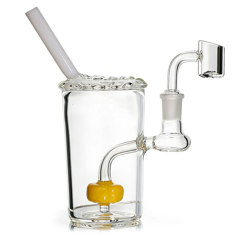 8 inch Glass Cup Dab Rig yellow Showerhead Perc  with 14 mm Quartz Banger