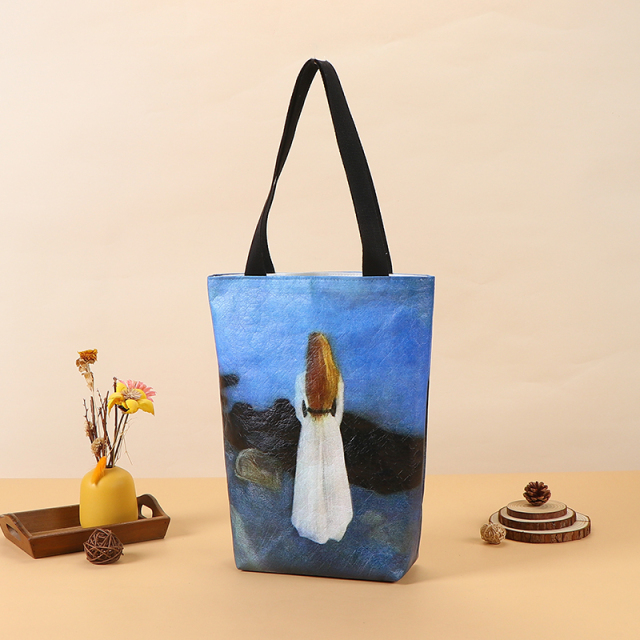 Custom Logo Printed Dupont Paper Bags - Blank, Large-Capacity Cultural and Creative Gift Bags, Washable, Crinkled Retro Kraft Paper Bags