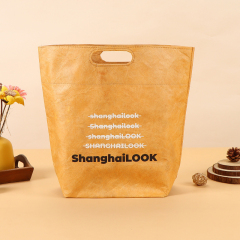 Custom Logo Printed Dupont Paper Bags - Blank, Large-Capacity Cultural and Creative Gift Bags, Washable, Crinkled Retro Kraft Paper Bags