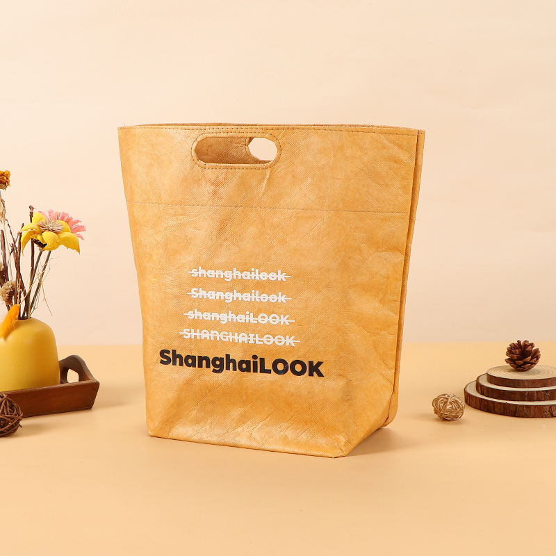 Custom Logo Printed Dupont Paper Bags - Blank, Large-Capacity Cultural and Creative Gift Bags, Washable, Crinkled Retro Kraft Paper Bags,Custom Kraft Paper Bags - Durable Dupont Wholesale Bags