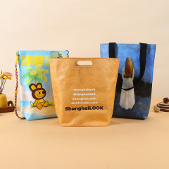 Custom Logo Printed Dupont Paper Bags - Blank, Large-Capacity Cultural and Creative Gift Bags, Washable, Crinkled Retro Kraft Paper Bags