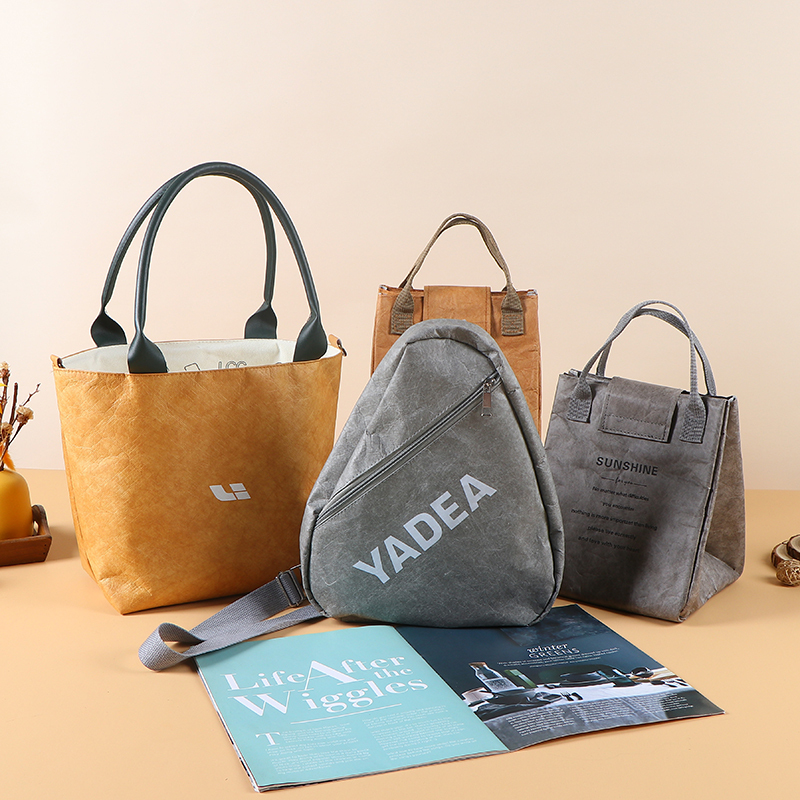 Custom Logo Printed Dupont Paper Bags - Blank, Large-Capacity Cultural and Creative Gift Bags, Washable, Crinkled Retro Kraft Paper Bags,Custom Kraft Paper Bags - Durable Dupont Wholesale Bags