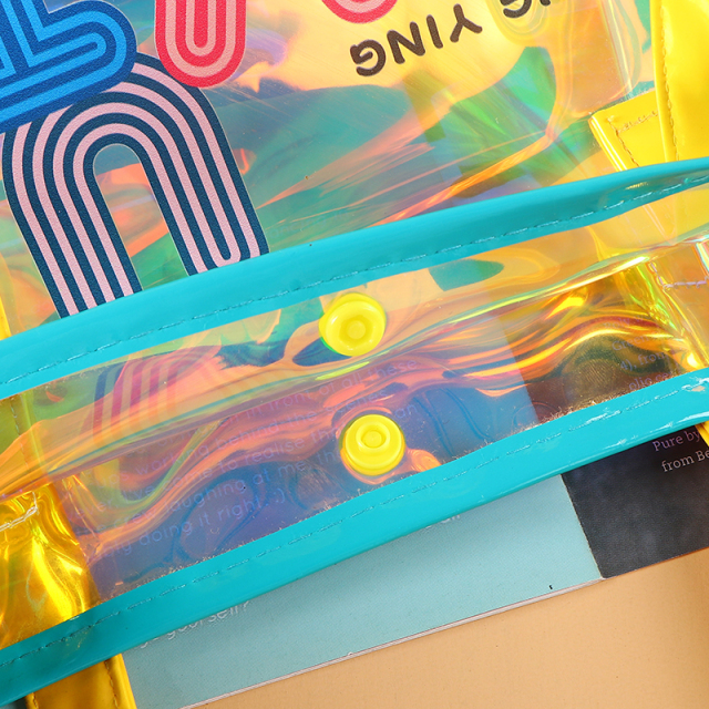 PVC Transparent Tote Bag - Iridescent Laser Shopping & Gift Bag, Exhibition Jelly Bag, Waterproof Thickened One-Shoulder Bag