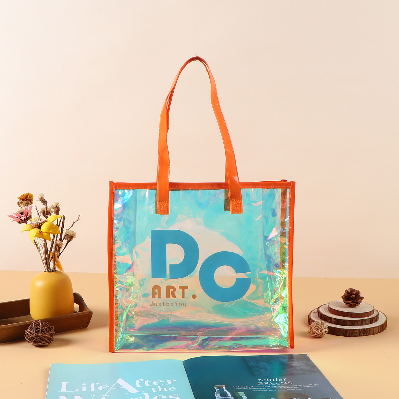 PVC Transparent Tote Bag - Iridescent Laser Shopping & Gift Bag, Exhibition Jelly Bag, Waterproof Thickened One-Shoulder Bag,Iridescent PVC Tote Bag - Durable Custom PVC Bags Wholesale