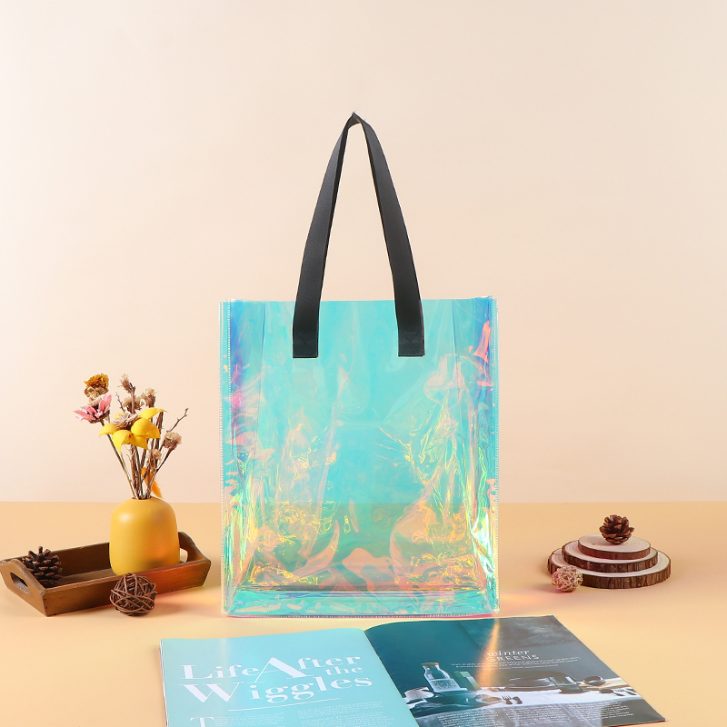 PVC Transparent Tote Bag - Iridescent Laser Shopping & Gift Bag, Exhibition Jelly Bag, Waterproof Thickened One-Shoulder Bag,Iridescent PVC Tote Bag - Durable Custom PVC Bags Wholesale
