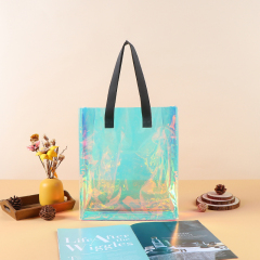 PVC Transparent Tote Bag - Iridescent Laser Shopping & Gift Bag, Exhibition Jelly Bag, Waterproof Thickened One-Shoulder Bag