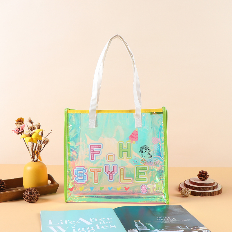 PVC Transparent Tote Bag - Iridescent Laser Shopping & Gift Bag, Exhibition Jelly Bag, Waterproof Thickened One-Shoulder Bag,Iridescent PVC Tote Bag - Durable Custom PVC Bags Wholesale