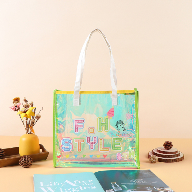 PVC Transparent Tote Bag - Iridescent Laser Shopping & Gift Bag, Exhibition Jelly Bag, Waterproof Thickened One-Shoulder Bag