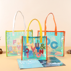 PVC Transparent Tote Bag - Iridescent Laser Shopping & Gift Bag, Exhibition Jelly Bag, Waterproof Thickened One-Shoulder Bag