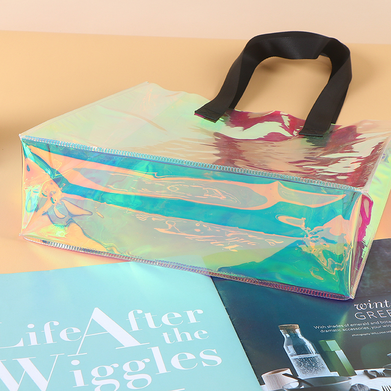 PVC Transparent Tote Bag - Iridescent Laser Shopping & Gift Bag, Exhibition Jelly Bag, Waterproof Thickened One-Shoulder Bag,Iridescent PVC Tote Bag - Durable Custom PVC Bags Wholesale