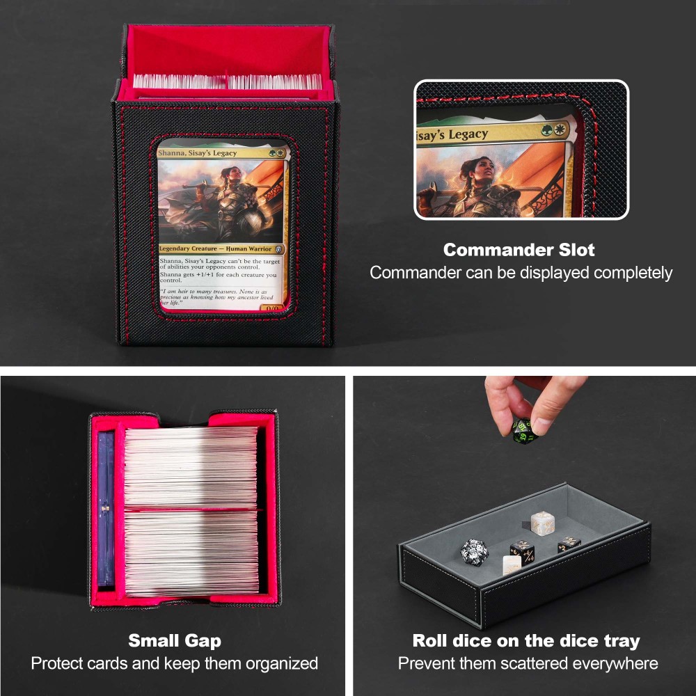 Card Deck Box for MTG with Commander Display, 5 in 1 Trading Card Storage Box Fits 400+ Double-sleeved Cards, Removable Deck Case for TCG/Sports Cards with Dice Tray, 4 Magnetic Card Holders(Colorful)
