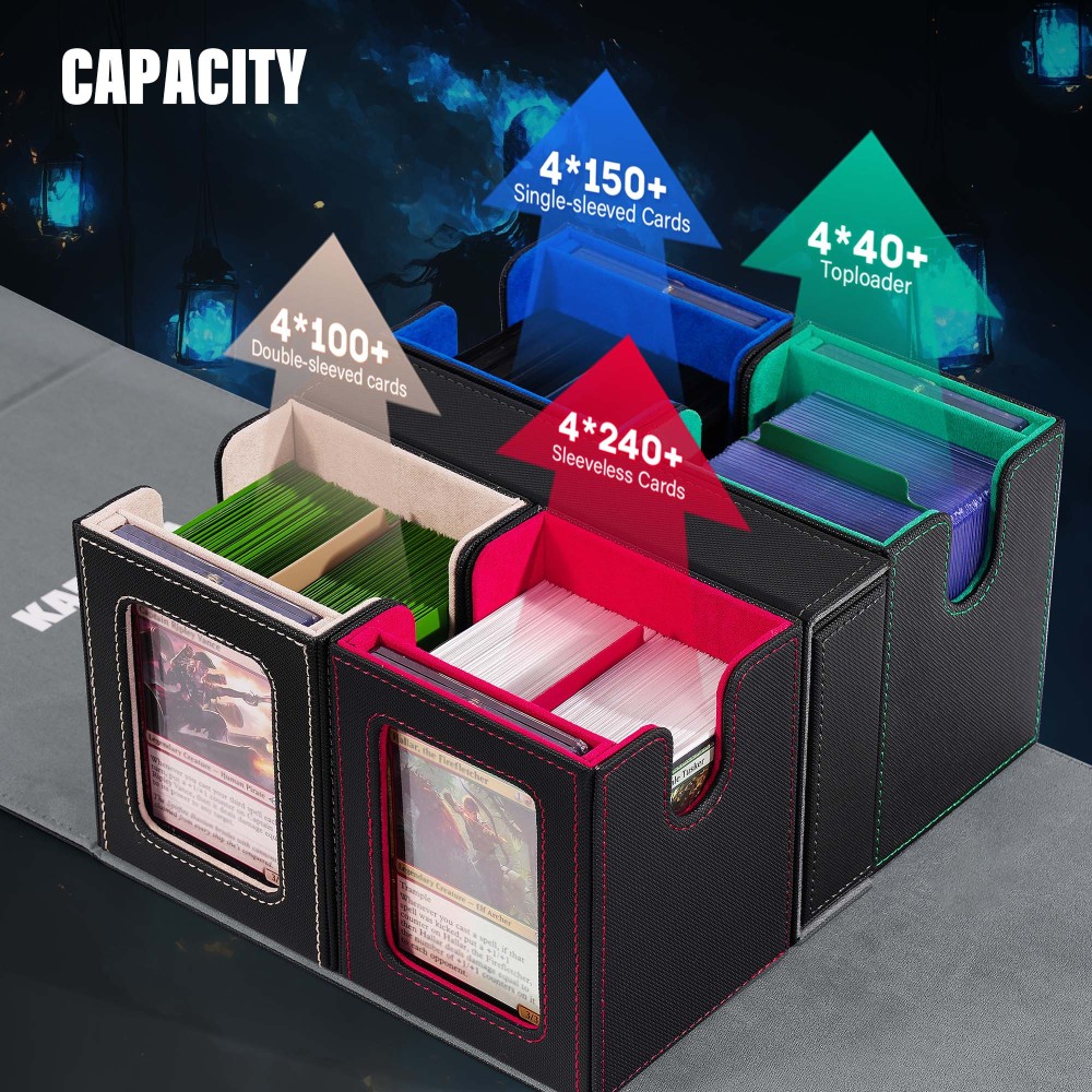 Card Deck Box for MTG with Commander Display, 5 in 1 Trading Card Storage Box Fits 400+ Double-sleeved Cards, Removable Deck Case for TCG/Sports Cards with Dice Tray, 4 Magnetic Card Holders(Colorful)
