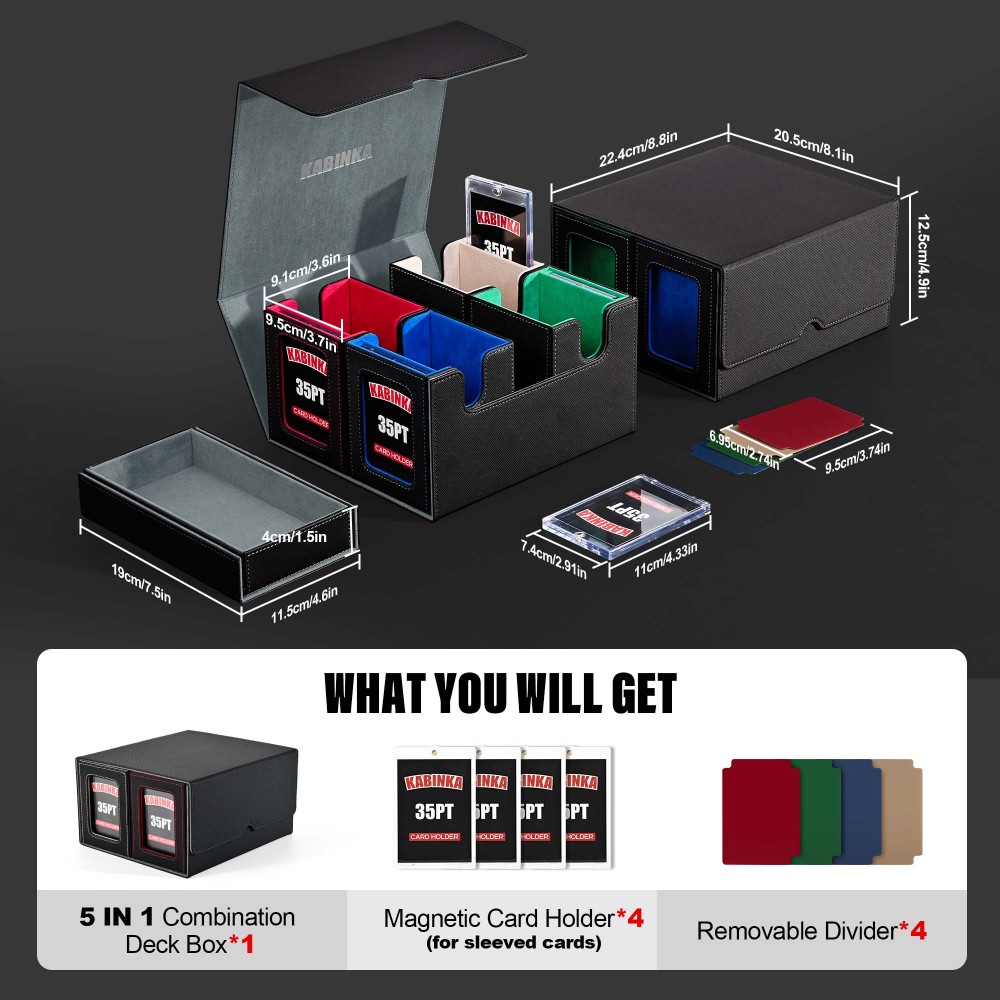 Card Deck Box for MTG with Commander Display, 5 in 1 Trading Card Storage Box Fits 400+ Double-sleeved Cards, Removable Deck Case for TCG/Sports Cards with Dice Tray, 4 Magnetic Card Holders(Colorful)