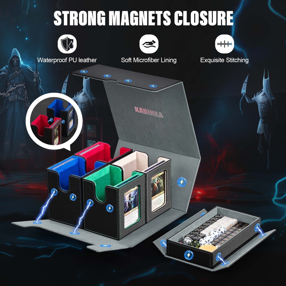 Card Deck Box for MTG with Commander Display, 5 in 1 Trading Card Storage Box Fits 400+ Double-sleeved Cards, Removable Deck Case for TCG/Sports Cards with Dice Tray, 4 Magnetic Card Holders(Colorful)