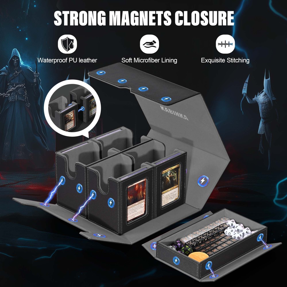 Kabinka Commander Deck Box for MTG Fits 400+ Double-Sleeved Card Storage, 5 IN 1 Removable Card Case with Dice Tray, Display Window for TCG/PTCG/EDH, 4 Magnetic One Touch Holders (Black)