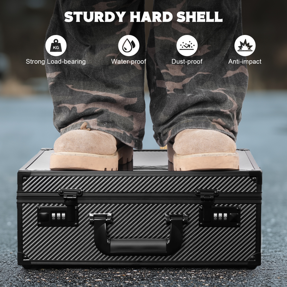 Toploader Storage Box for 3" X 4" 35pt Rigid Cards, Trading Card Storage Box with Combination Lock, Sports Card Case with Removable Dividers for Baseball Cards (Holds 600+ Toploaders, Carbon Fibre)