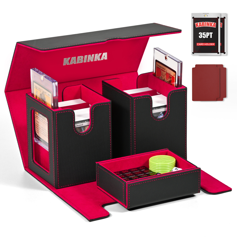 Kabinka Deck Box for MTG with Commander Display, 3 in 1 Trading Card Storage Box Fit 200 Double-sleeved Cards, Removable Deck Case for TCG/Sports Cards with 2 Magnetic Card Holders (Black)
