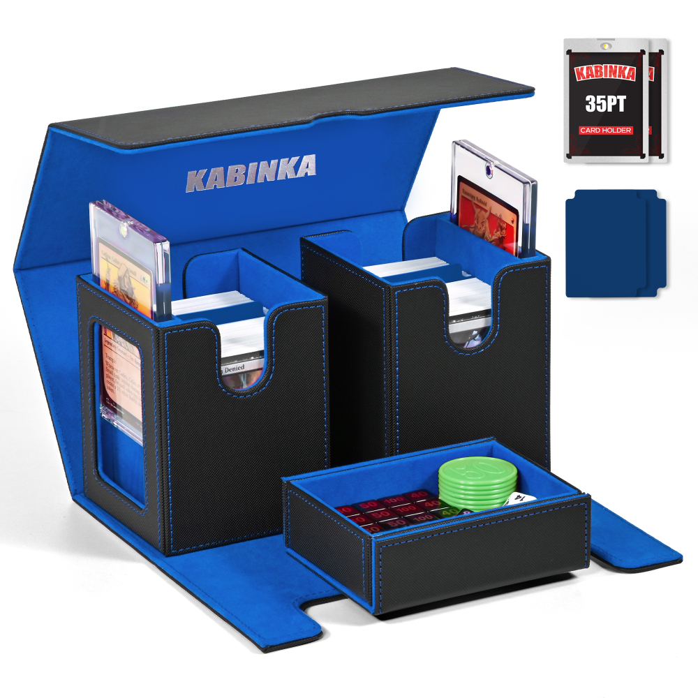 Kabinka Deck Box for MTG with Commander Display, 3 in 1 Trading Card Storage Box Fit 200 Double-sleeved Cards, Removable Deck Case for TCG/Sports Cards with 2 Magnetic Card Holders (Black)