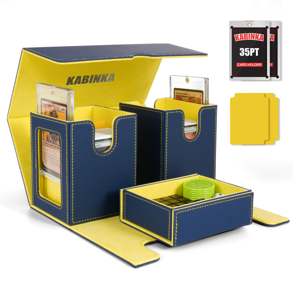 Kabinka Deck Box for MTG with Commander Display, 3 in 1 Trading Card Storage Box Fit 200 Double-sleeved Cards, Removable Deck Case for TCG/Sports Cards with 2 Magnetic Card Holders (Black)