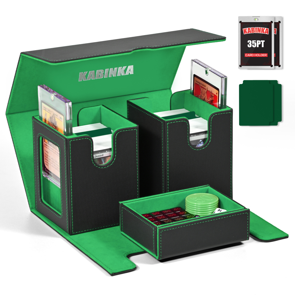 Kabinka Deck Box for MTG with Commander Display, 3 in 1 Trading Card Storage Box Fit 200 Double-sleeved Cards, Removable Deck Case for TCG/Sports Cards with 2 Magnetic Card Holders (Black)