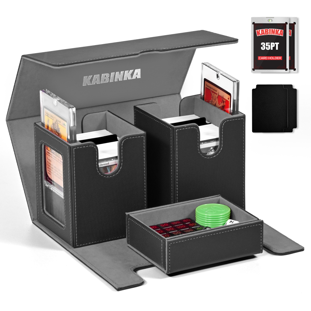 Kabinka Deck Box for MTG with Commander Display, 3 in 1 Trading Card Storage Box Fit 200 Double-sleeved Cards, Removable Deck Case for TCG/Sports Cards with 2 Magnetic Card Holders (Black Red)