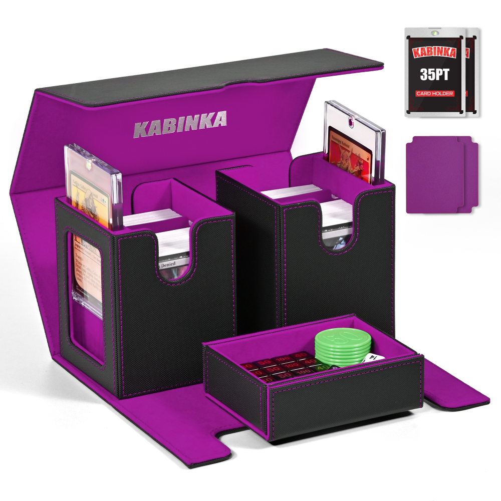 Kabinka Deck Box for MTG with Commander Display, 3 in 1 Trading Card Storage Box Fit 200 Double-sleeved Cards, Removable Deck Case for TCG/Sports Cards with 2 Magnetic Card Holders (Black Blue)