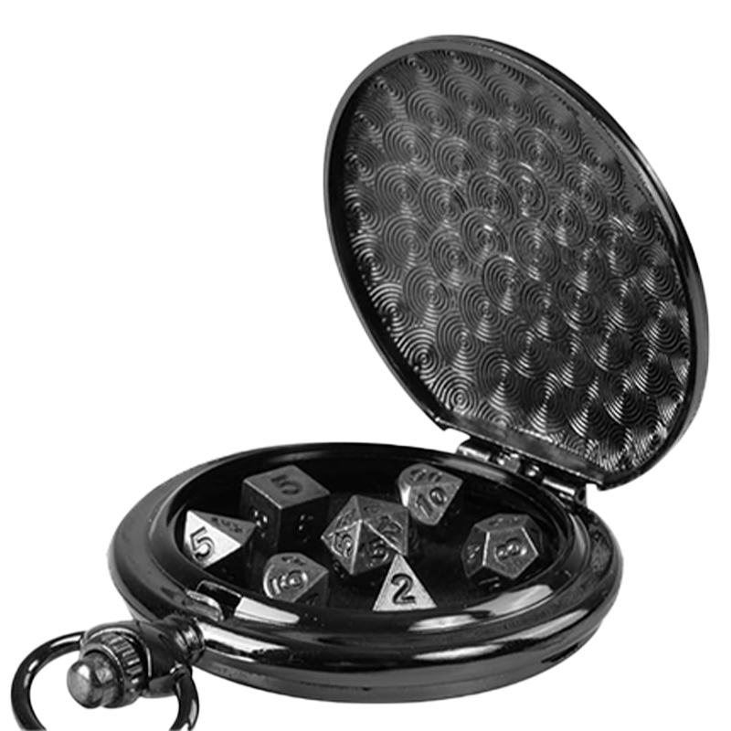 Kabinka DND Dice Set, 7pcs Mini Metal Dice with Pocket Watch Shell, Portable D&D Die with Necklace, Dungeons and Dragons Dice for RPG(Five-Headed Dragon, Bronze)
