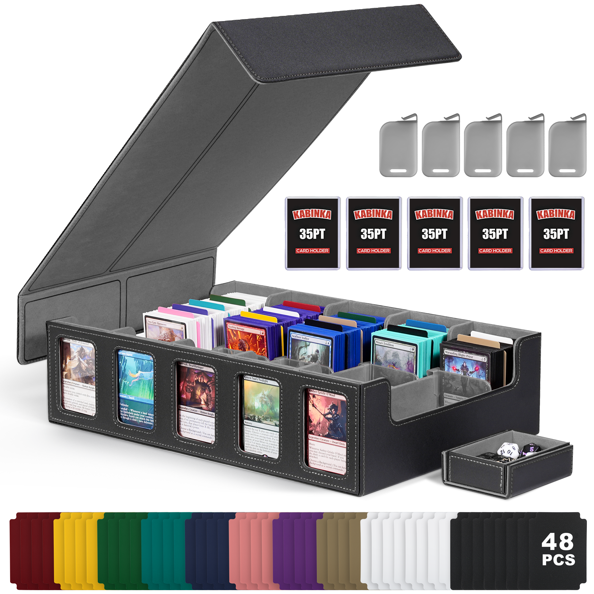 sleeved card storage box AFIING MTG Deck for Commander Display, Fits 100 Double Cards, Magic Commander TCG Box with 2 Dividers, Drawstring Bag and 1 Toploader (White/Grey) : Toys & Games instantly converting any surface into your personal battlefield Card Storage, Large 3 Trays