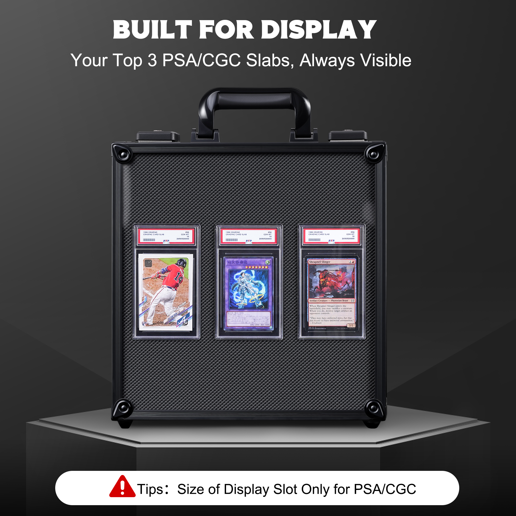 Kabinka Graded Card Storage Box with Display Window for PSA/CGC Holder, TSA Combination Lock Trading Deck Case for Sports Cards, Storage Slab Case with 6+2 EVA Dividers for MTG/TCGs(Black)