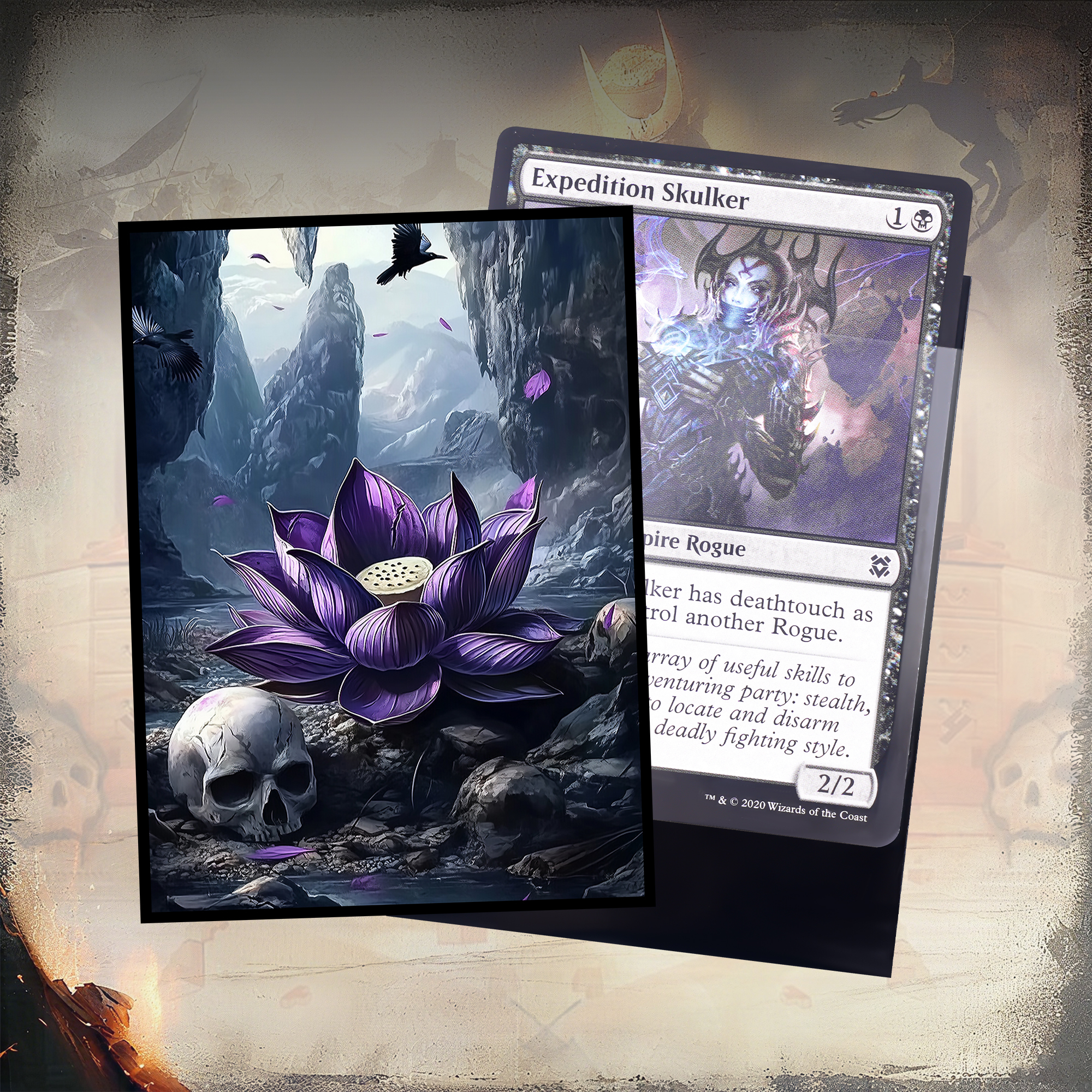 KABINKA MTG Card Sleeves - 100 Standard Size Pack Clear Front & Matte Finish Back with Black Lotus, Premium Sleeves for Magic The Gathering TCG