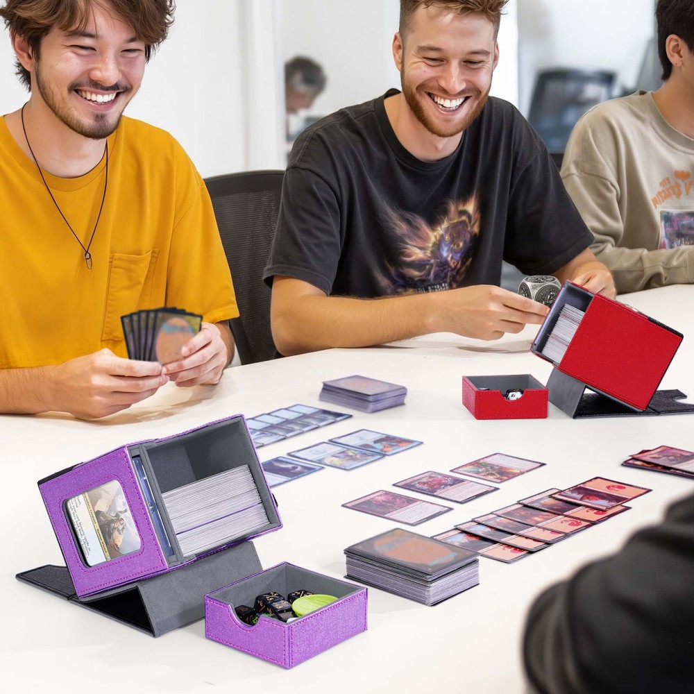 Kabinka Commander Deck Box for MTG with Metal Emblem, Card Deck Box with Dice Tray, Holds 100 Double-Sleeved Cards for TCG/PTCG, Cards Storage Case with 35PT Magnetic Card Holder (Pink& Purple, Lotus)