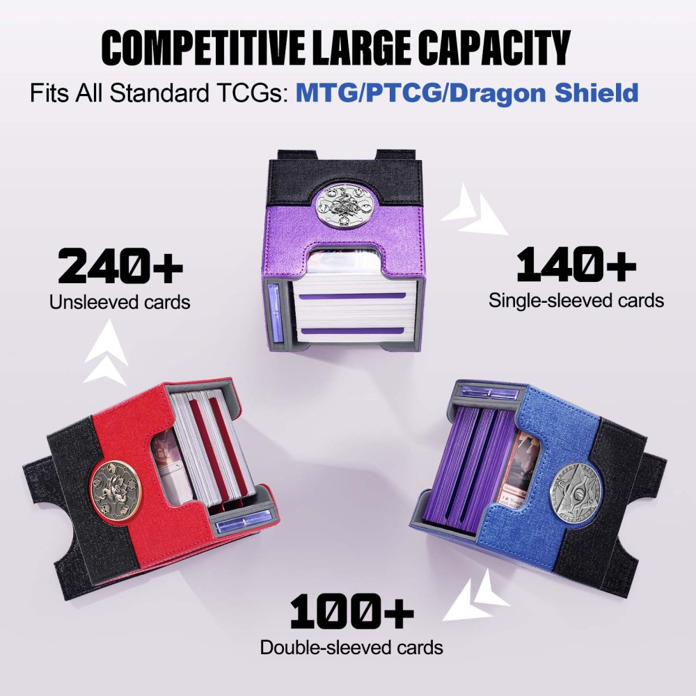 Kabinka Commander Deck Box for MTG with Dice Tray, Yugioh Deck Box with Metal Emblem, Holds 100 Double-Sleeved Cards for TCG, Cards Storage Case with 35PT Magnetic Card Holder (Black& Blue, Puzzle)