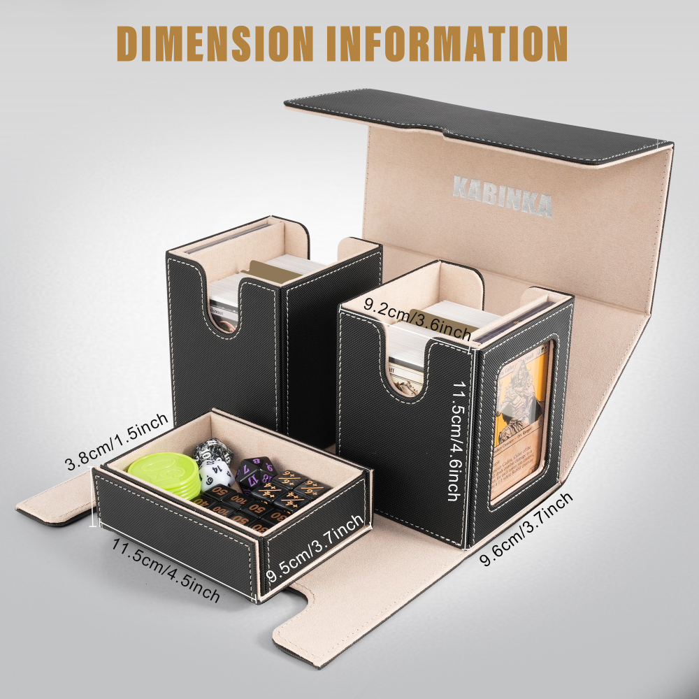 Kabinka Deck Box for MTG with Commander Display, 3 in 1 Trading Card Storage Box Fit 200 Double-sleeved Cards, Removable Deck Case for TCG/Sports Cards with 2 Magnetic Card Holders (Black Gold)