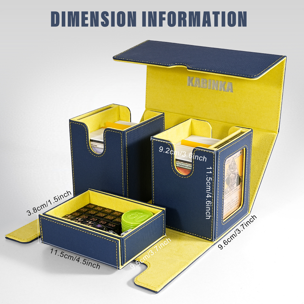 Kabinka Deck Box for MTG with Commander Display, 3 in 1 Trading Card Storage Box Fit 200 Double-sleeved Cards, Removable Deck Case for TCG/Sports Cards with 2 Magnetic Card Holders (Blue Yellow)