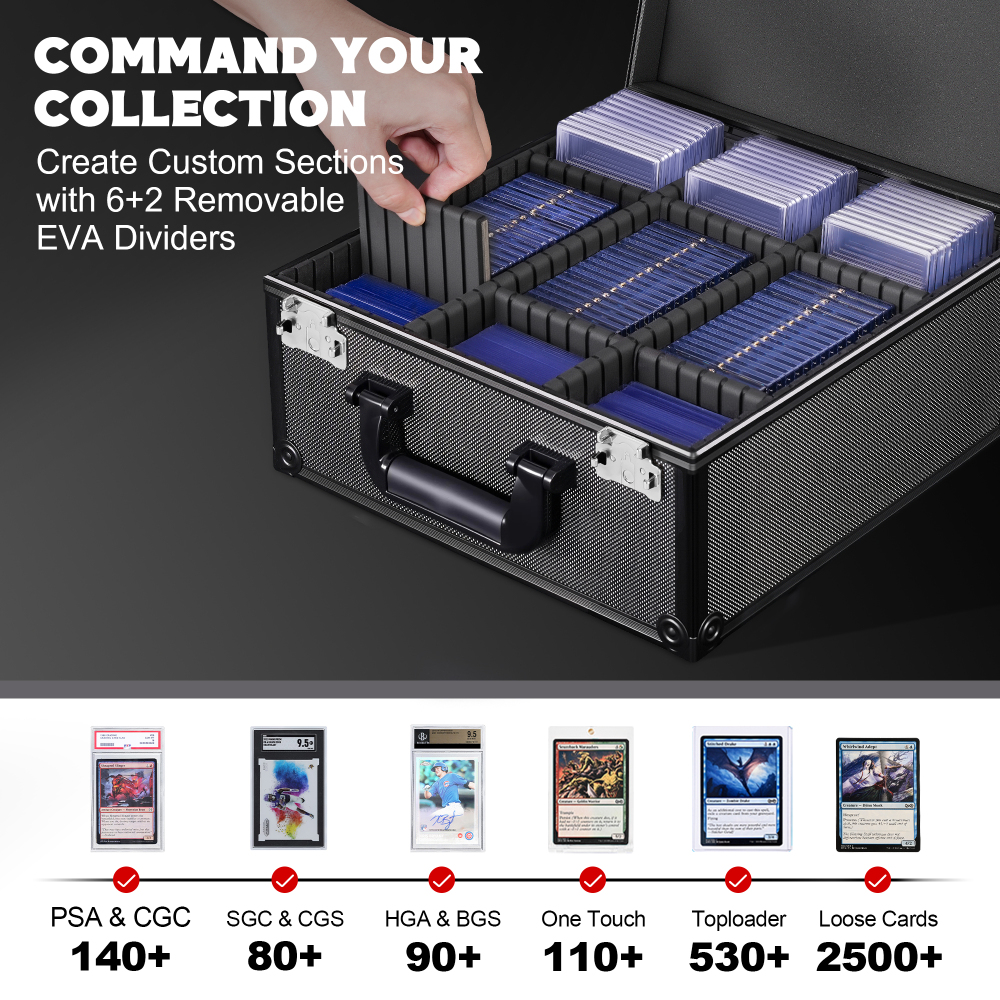 Kabinka Graded Card Storage Box with Display Window for PSA/CGC Holder, TSA Combination Lock Trading Deck Case for Sports Cards, Storage Slab Case with 6+2 EVA Dividers for MTG/TCGs(Black)