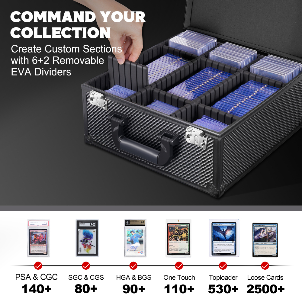 Kabinka Graded Card Storage Box with Display Window for PSA/CGC Holder, TSA Combination Lock Trading Card Case for Sports Cards, Storage Slab Case with 6+2 EVA Dividers for MTG/TCGs (Carbon Fibre)
