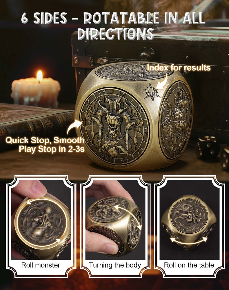 Kabinka Spinner Dice for 7 in 1 DND Dice Set, Unique Metal Dice for Dungeons and Dragons RPG Role Playing Gaming (Red Copper)