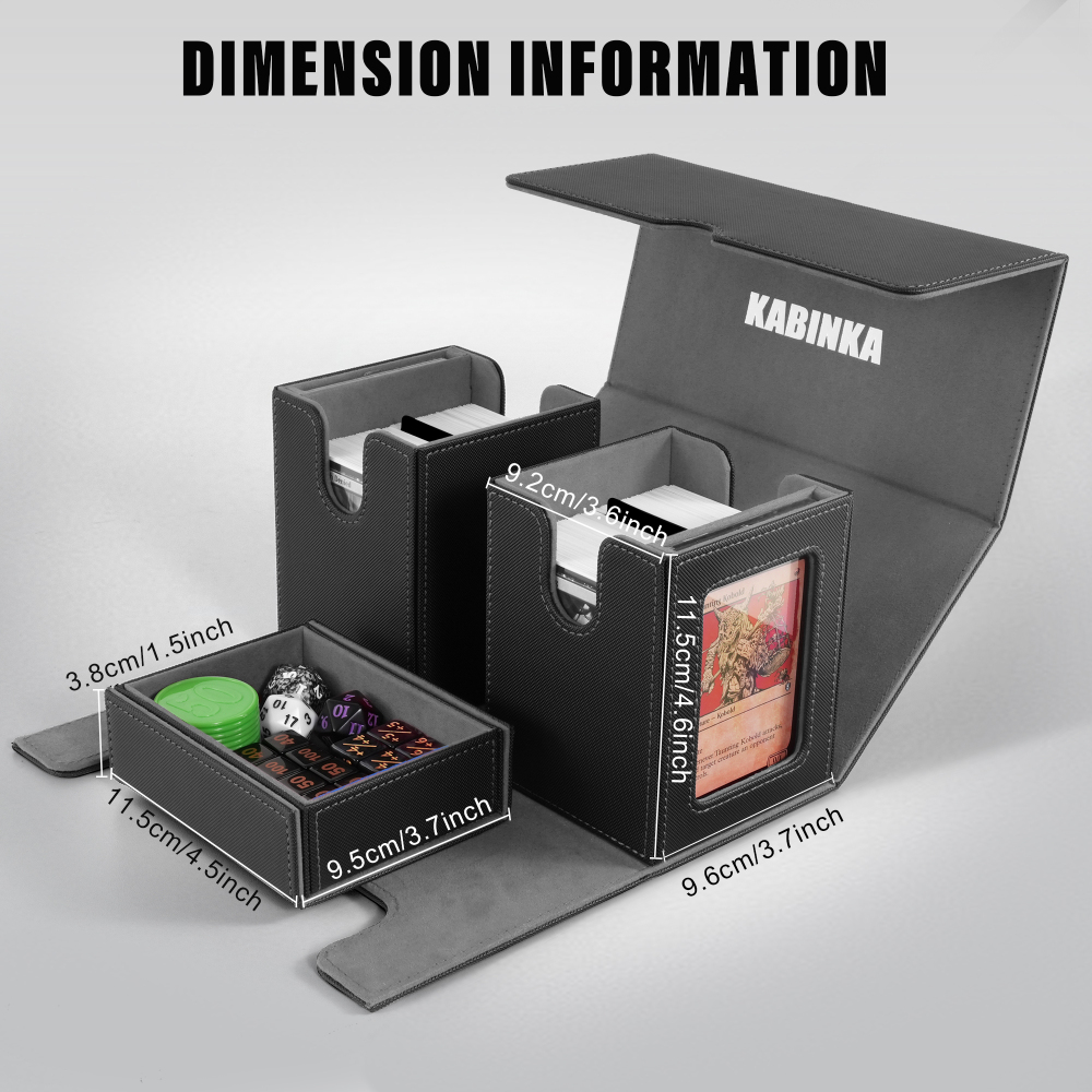 Kabinka Deck Box for MTG with Commander Display, 3 in 1 Trading Card Storage Box Fit 200 Double-sleeved Cards, Removable Deck Case for TCG/Sports Cards with 2 Magnetic Card Holders (Black)
