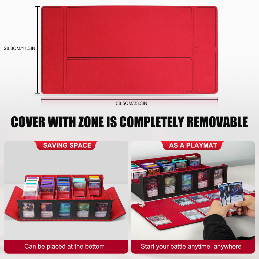 Kabinka Trading Card Storage Box with Commander Display, 5-Row Deck Case with Removable Lid; 3900+ Card Deck Box for MTG TCG Sports Card, 5 Toploaders, 5 Stoppers, 48 Dividers,1 Dice Tray (Black Red)