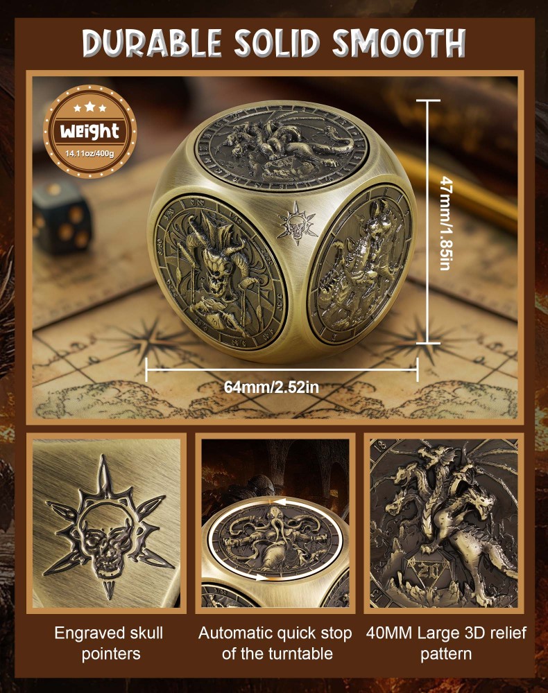 Kabinka Spinner Dice for 7 in 1 DND Dice Set, Unique Metal Dice for Dungeons and Dragons RPG Role Playing Gaming (Red Copper)