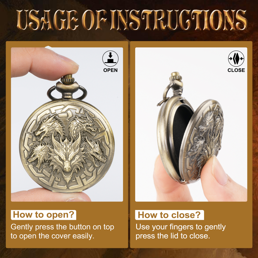 Kabinka DND Dice Set, 7pcs Mini Metal Dice with Pocket Watch Shell, Portable D&D Die with Necklace, Dungeons and Dragons Dice for RPG(Five-Headed Dragon, Bronze)