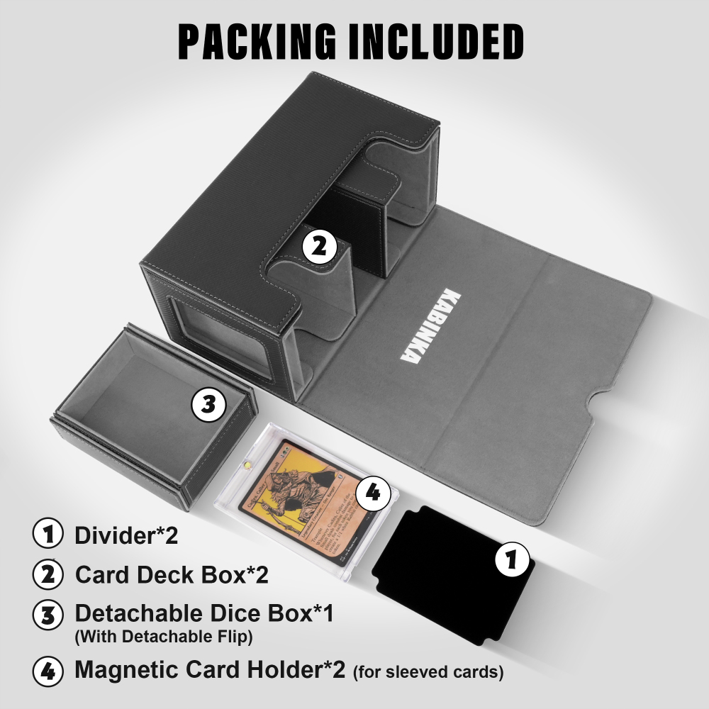Kabinka Deck Box for MTG with Commander Display, 3 in 1 Trading Card Storage Box Fit 200 Double-sleeved Cards, Removable Deck Case for TCG/Sports Cards with 2 Magnetic Card Holders (Black)